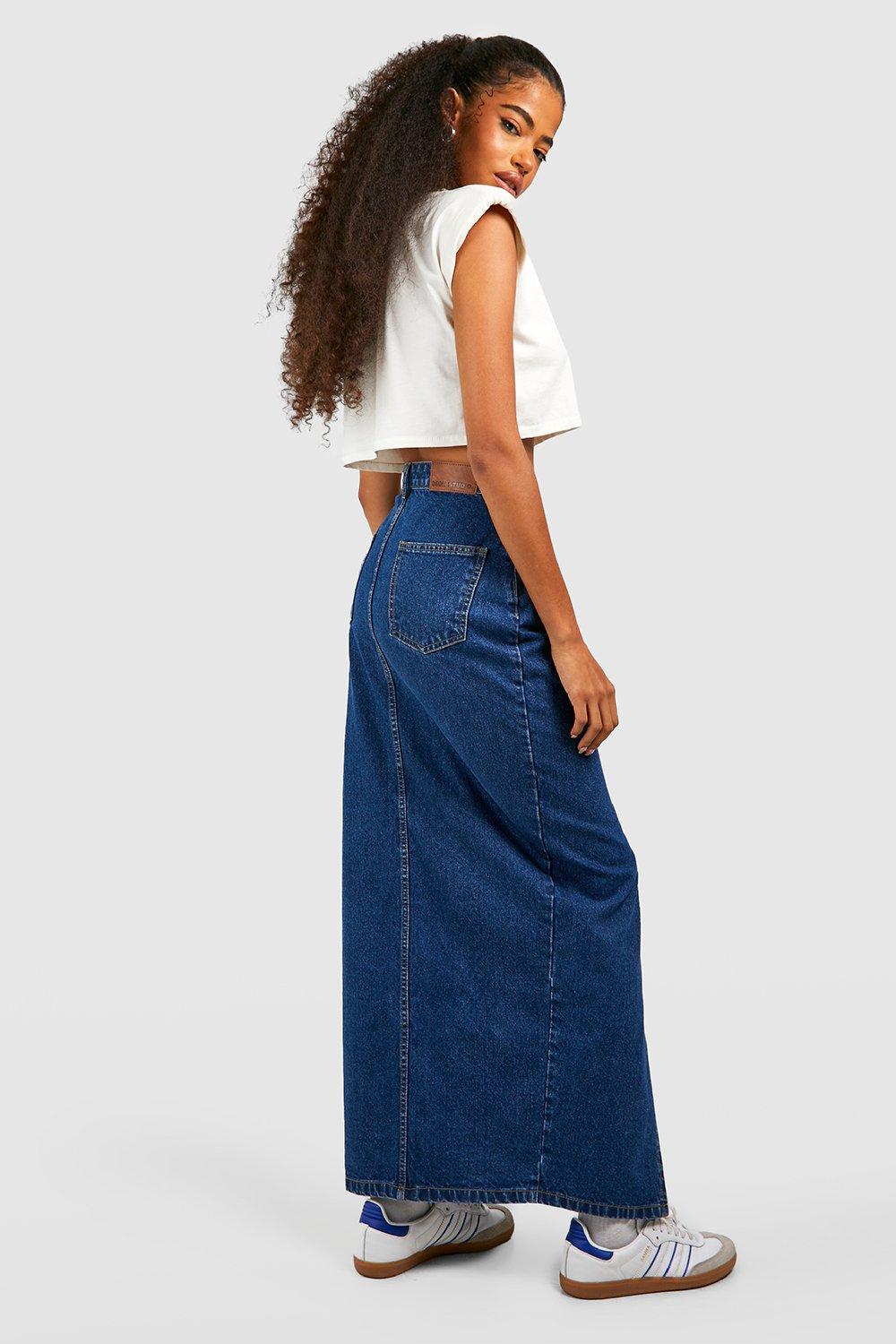 Splt Front Denim Maxi Skirt